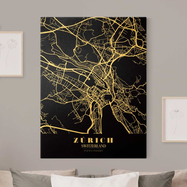Cuadros mapamundi Zurich City Map - Classic Black