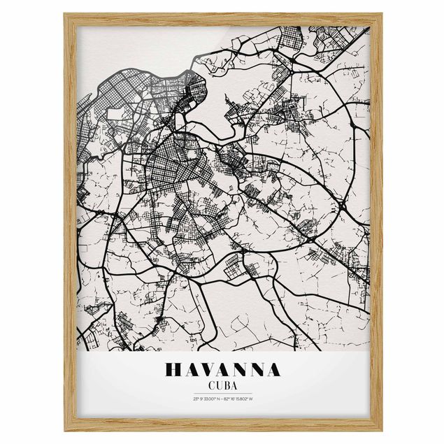 Pósters enmarcados con frases Havana City Map - Classic