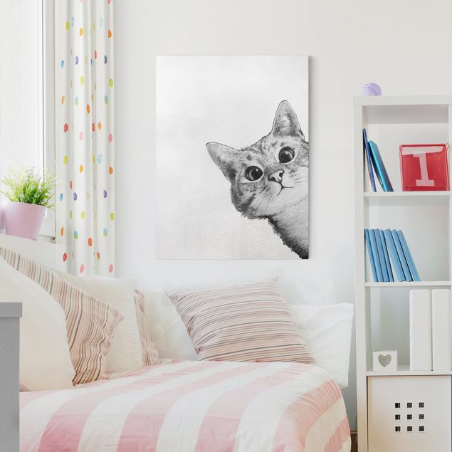 Decoración infantil pared Illustration Cat Drawing Black And White