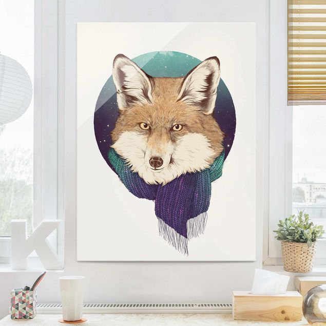 Tableros magnéticos de vidrio Illustration Fox Moon Purple Turquoise