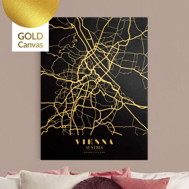 Lienzos de mapamundi Vienna City Map - Classic Black