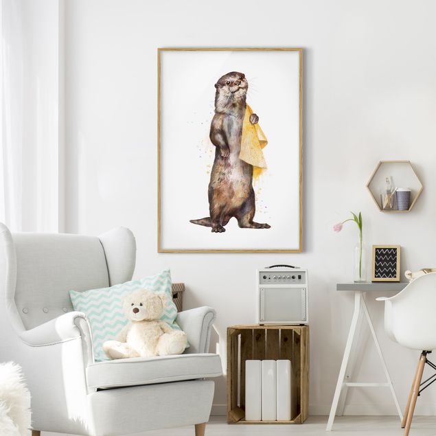 Cuadros famosos Illustration Otter With Towel Painting White