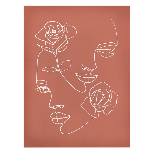 Lienzos flores Line Art Faces Women Roses Copper