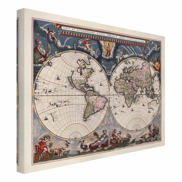 Lienzo vintage Historic World Map Nova Et Accuratissima Of 1664