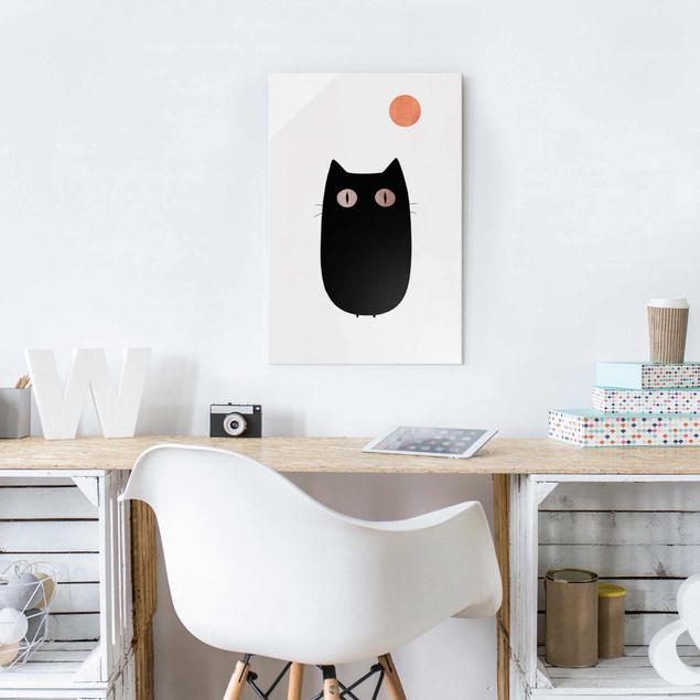 Cuadros de cristal blanco y negro Black Cat Illustration