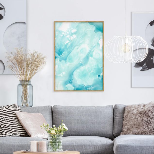 Cuadros abstractos Emulsion In White And Turquoise I