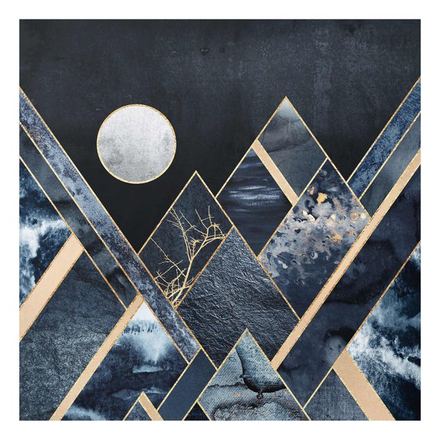 Cuadros de cristal abstractos Golden Moon Abstract Black Mountains
