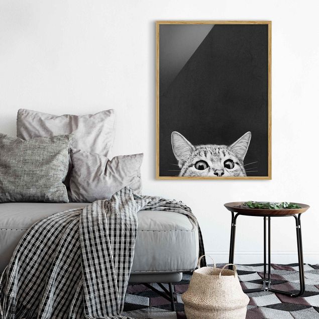 Decoración infantil pared Illustration Cat Black And White Drawing