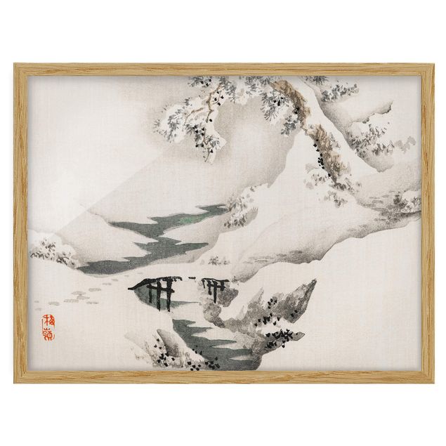 Pósters enmarcados vintage Asian Vintage Drawing Winter Landscape