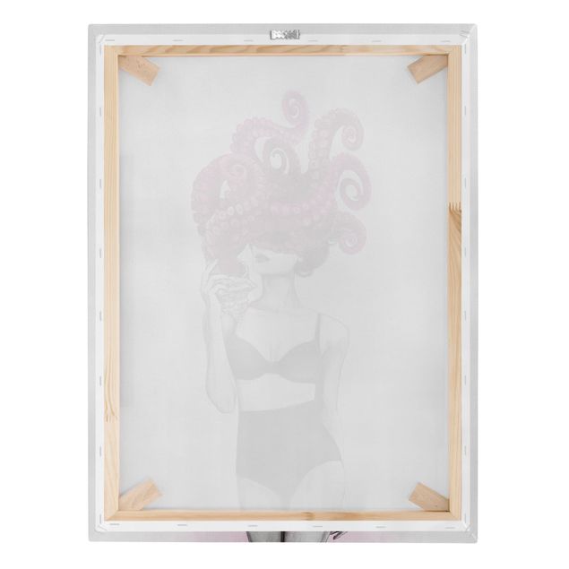 Lienzos de cuadros famosos Illustration Woman In Underwear Black And White Octopus
