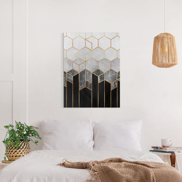 Lienzos de cuadros famosos Golden Hexagons Black And White