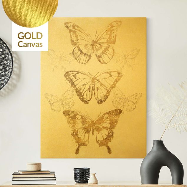 Lienzos de animales Butterfly Composition In Gold II