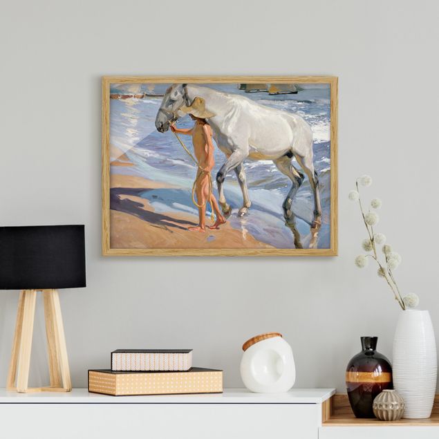 Pósters enmarcados de cuadros famosos Joaquin Sorolla - The Horse’S Bath