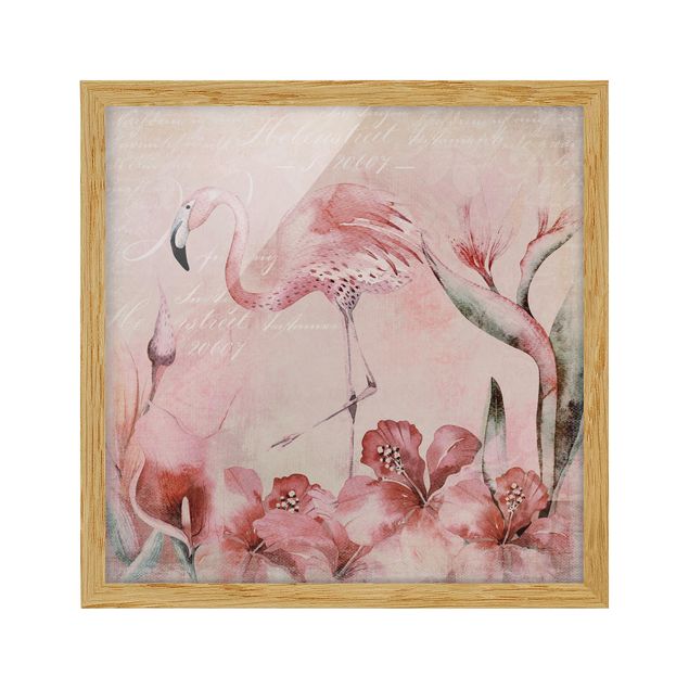 Cuadros de flores Shabby Chic Collage - Flamingo