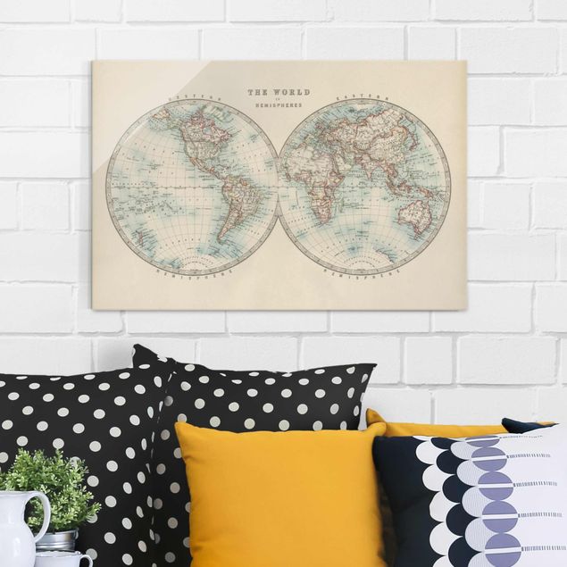 Decoración de cocinas Vintage World Map The Two Hemispheres