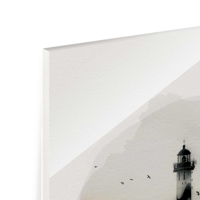 Cuadros de cristal paisajes WaterColours - Lighthouse In The Fog