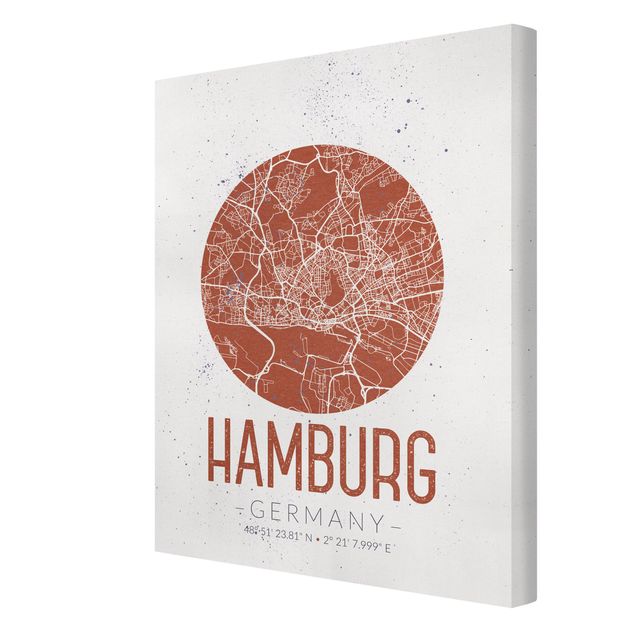 Cuadro rojo Hamburg City Map - Retro