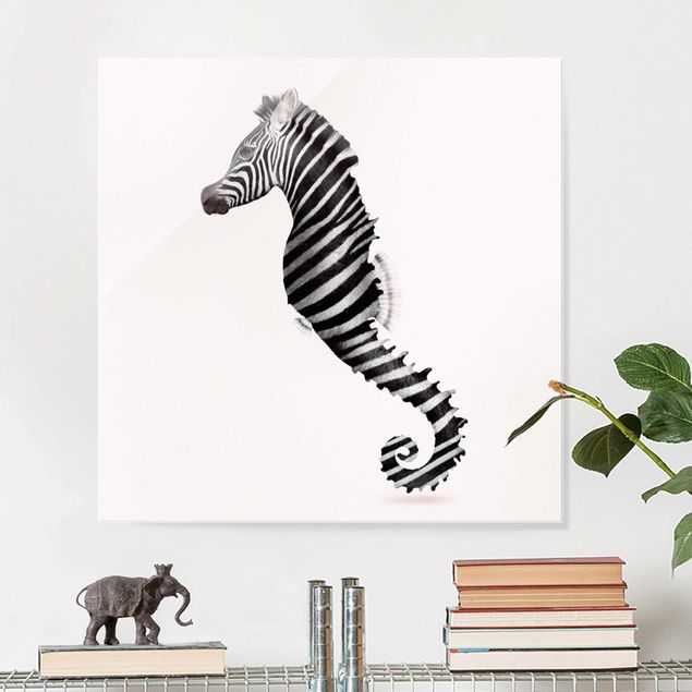 Cuadros modernos blanco y negro Seahorse With Zebra Stripes