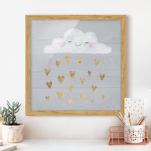 Decoración infantil pared Cloud With Golden Hearts