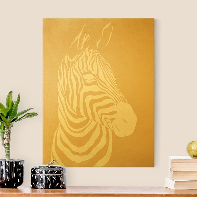Lienzos dorados Safari Animals - Portrait Zebra Beige