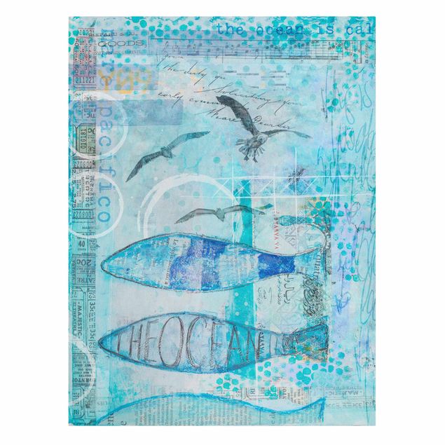 Lienzos de cuadros famosos Colourful Collage - Blue Fish