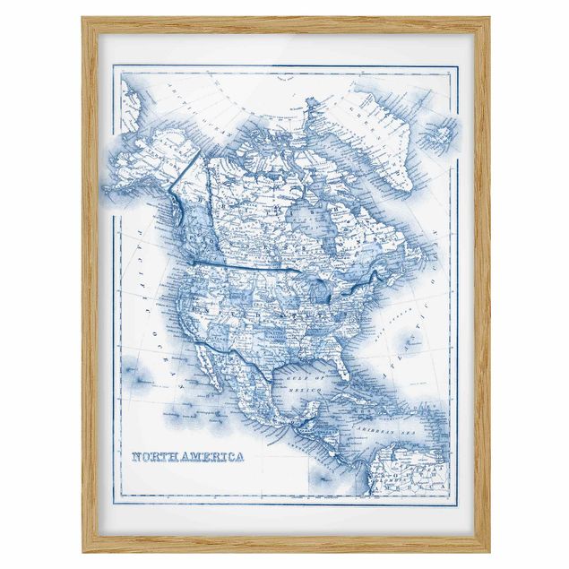 Cuadros modernos Map In Blue Tones - North America
