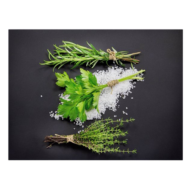 Cuadro verde Herbs On Salt Black Backdrop