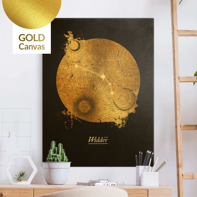 Lienzos dorados Zodiac Sign Aries Gray Gold