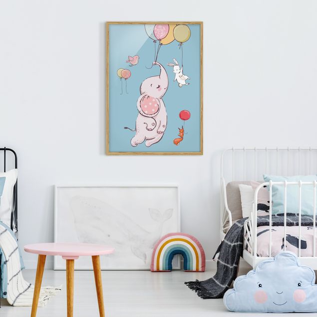 Decoración habitacion bebé Elephant, Rabbit And Squirrel Flying