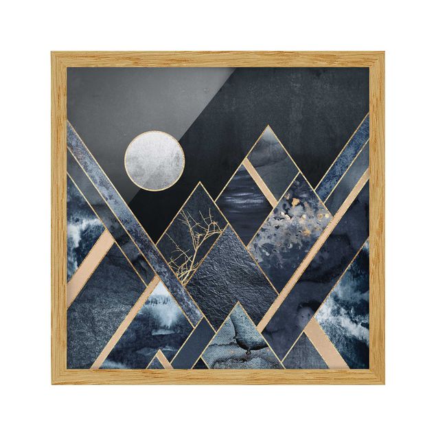 Pósters enmarcados abstractos Golden Moon Abstract Black Mountains