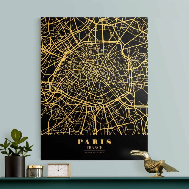Lienzos de ciudades Paris City Map - Classic Black