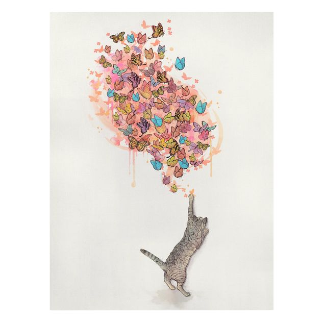 Lienzos de mariposas Illustration Cat With Colourful Butterflies Painting