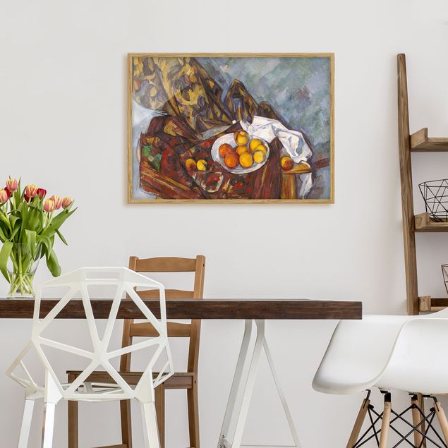 Pósters enmarcados de cuadros famosos Paul Cézanne - Still Life, Flower Curtain, And Fruits