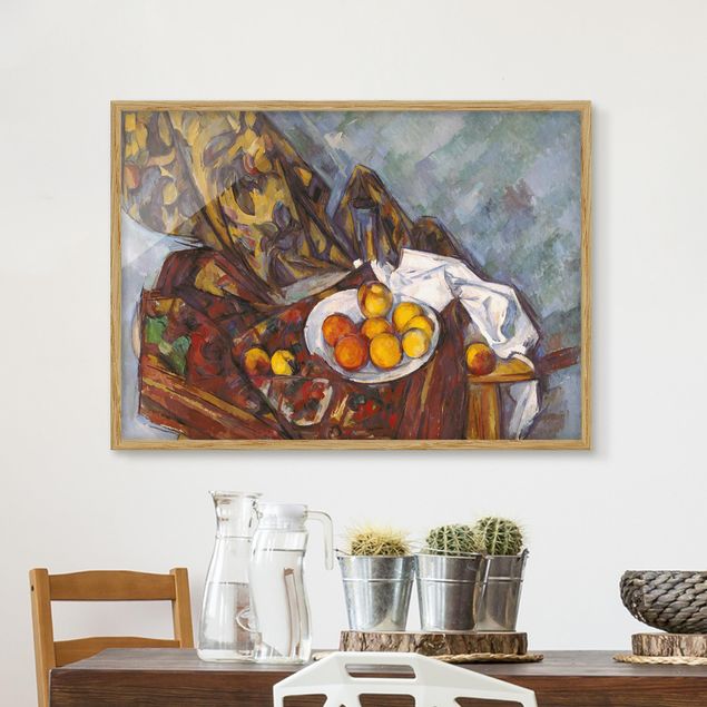 Cuadros impresionistas Paul Cézanne - Still Life, Flower Curtain, And Fruits