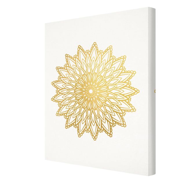Lienzos decorativos Mandala Sun Illustration White Gold