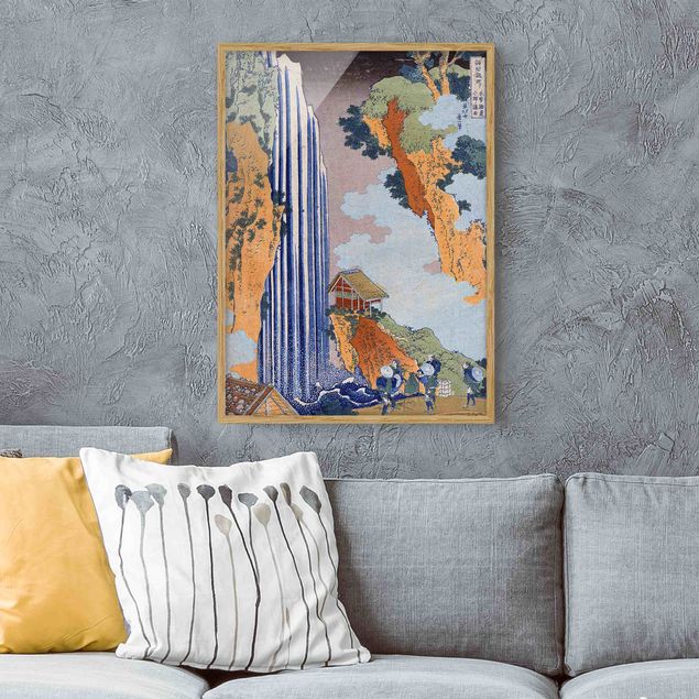Pósters enmarcados de cuadros famosos Katsushika Hokusai - Ono Waterfall on the Kisokaidô