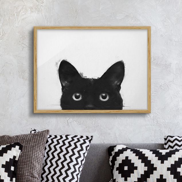 Decoración de cocinas Illustration Black Cat On White Painting