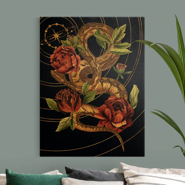 Cuadros de flores Snake With Roses Black And Gold IV