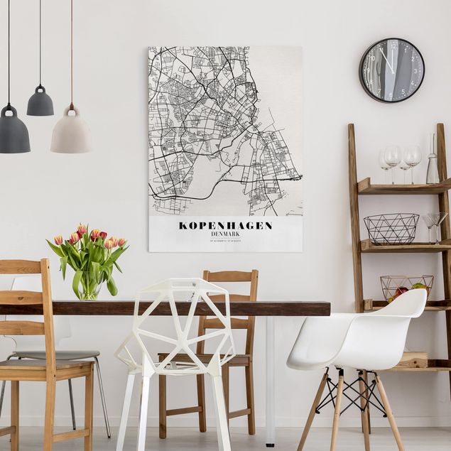 Lienzos blanco y negro Copenhagen City Map - Classic
