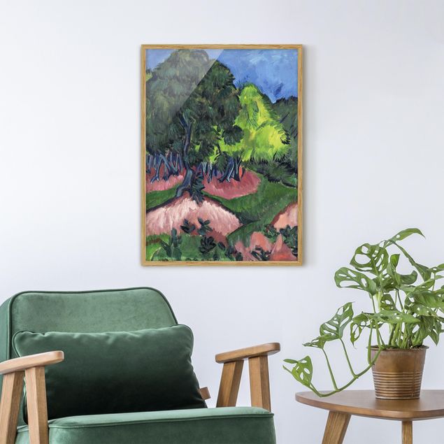 Pósters enmarcados de cuadros famosos Ernst Ludwig Kirchner - Landscape with Chestnut Tree