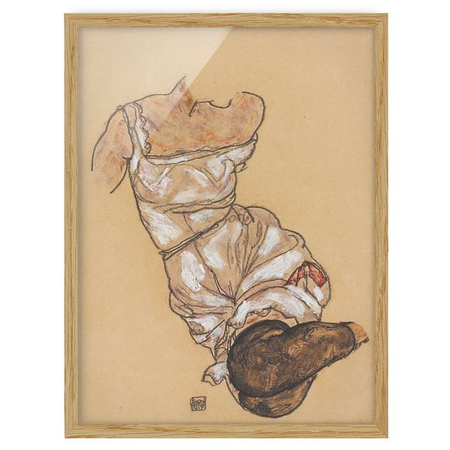 Cuadros famosos Egon Schiele - Female torso in underwear and black stockings