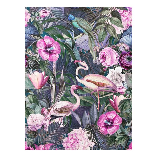 Cuadros plantas Colourful Collage - Pink Flamingos In The Jungle