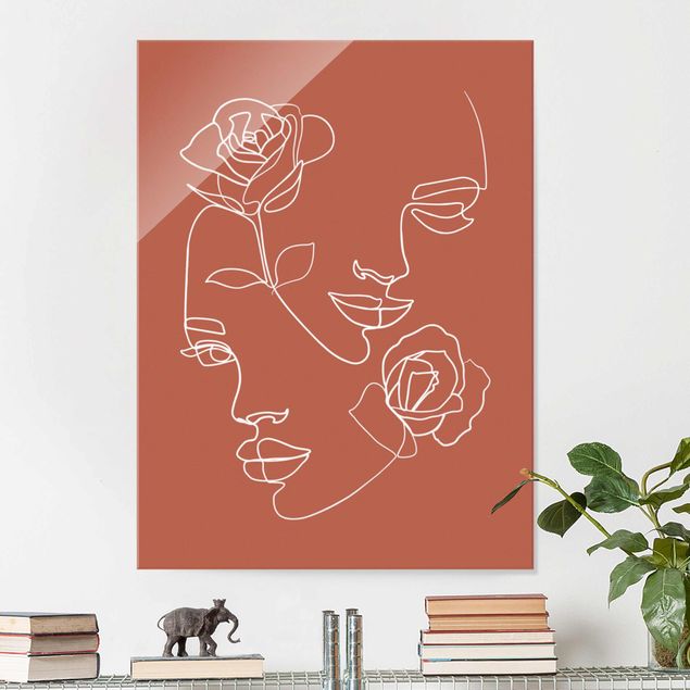 Estilo artístico Line art Line Art Faces Women Roses Copper
