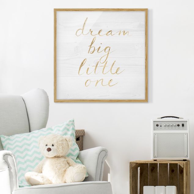 Pósters enmarcados con frases Wooden Wall White - Dream Big