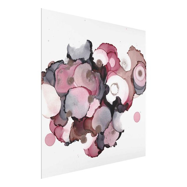 Cuadros abstractos Pink Beige Drops With Pink Gold