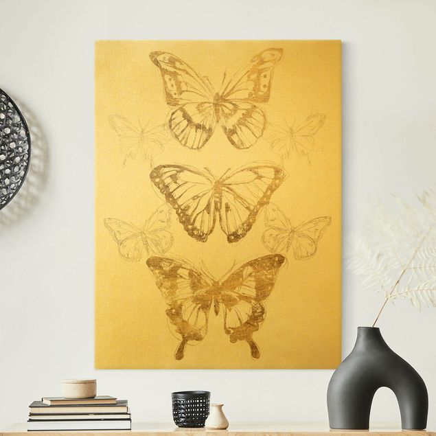 Lienzos dorados Butterfly Composition In Gold II