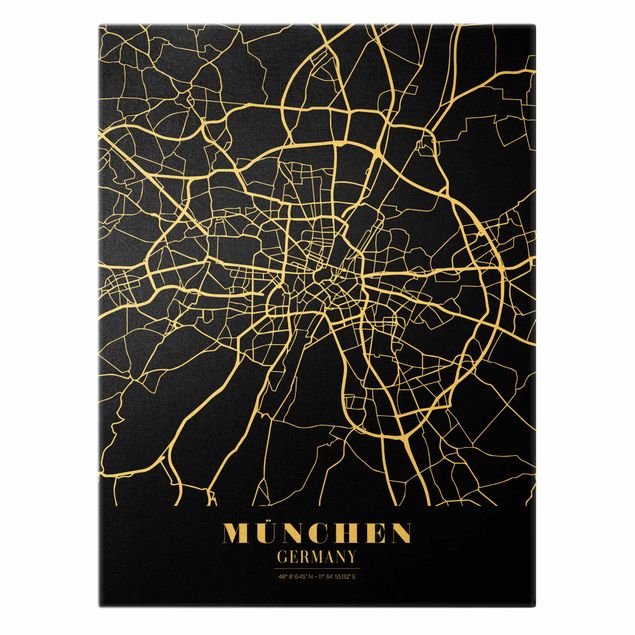 Cuadros modernos blanco y negro Munich City Map - Classic Black