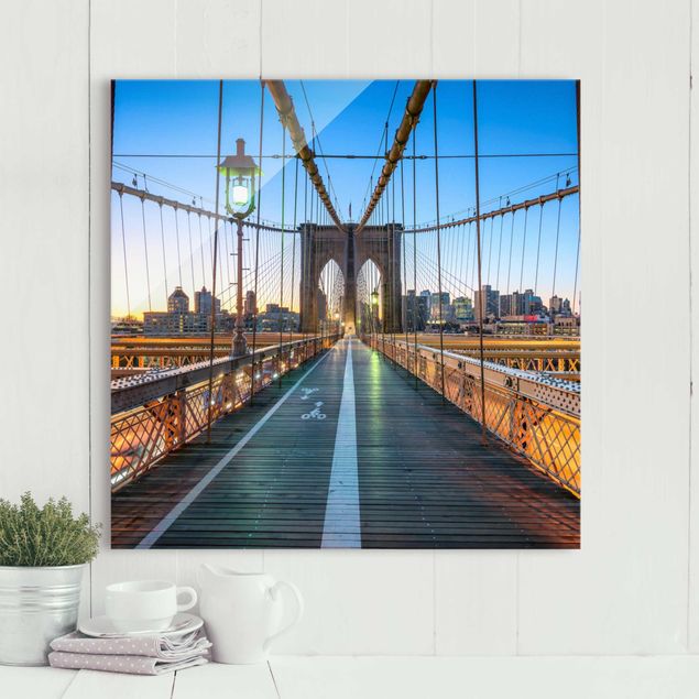 Cuadros de cristal Nueva York Dawn On The Brooklyn Bridge