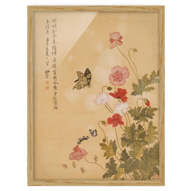 Reproducciones de cuadros Yuanyu Ma - Poppy Flower And Butterfly