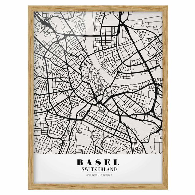 Pósters enmarcados con frases Basel City Map - Classic